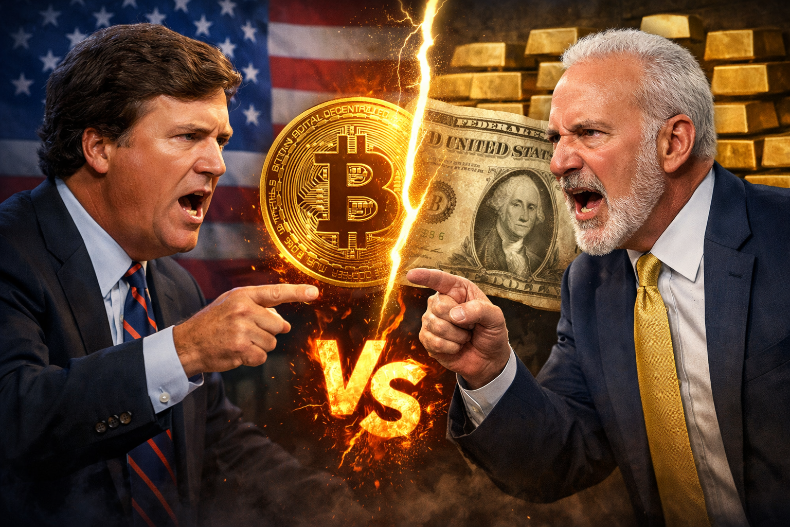 美國知名媒體人 Tucker Carlson 與黃金大多頭 Peter Schiff 就比特幣是否能取代美元進行激烈辯論 美國知名媒體人 Tucker Carlson 與黃金大多頭 Peter Schiff 就比特幣是否能取代美元進行激烈辯論