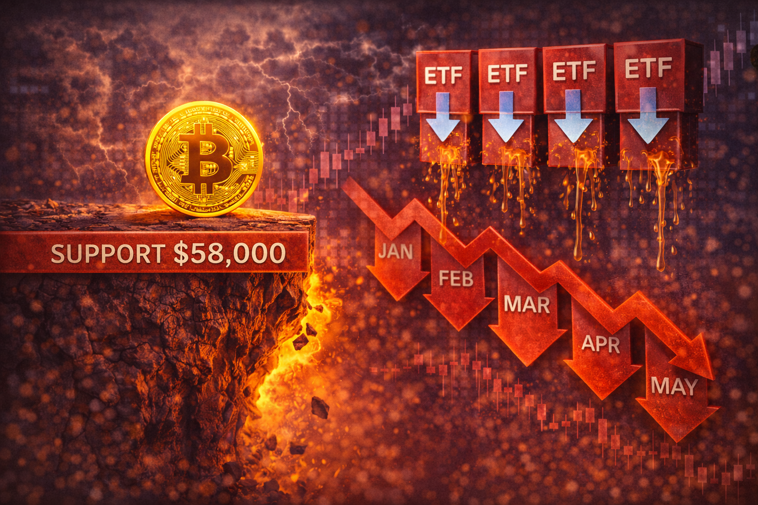 比特幣連續五個月錄得下跌,ETF資金流出處於壓力之下,58,000美元成為關鍵支撐點 比特幣連續五個月錄得下跌,ETF資金流出處於壓力之下,58,000美元成為關鍵支撐點