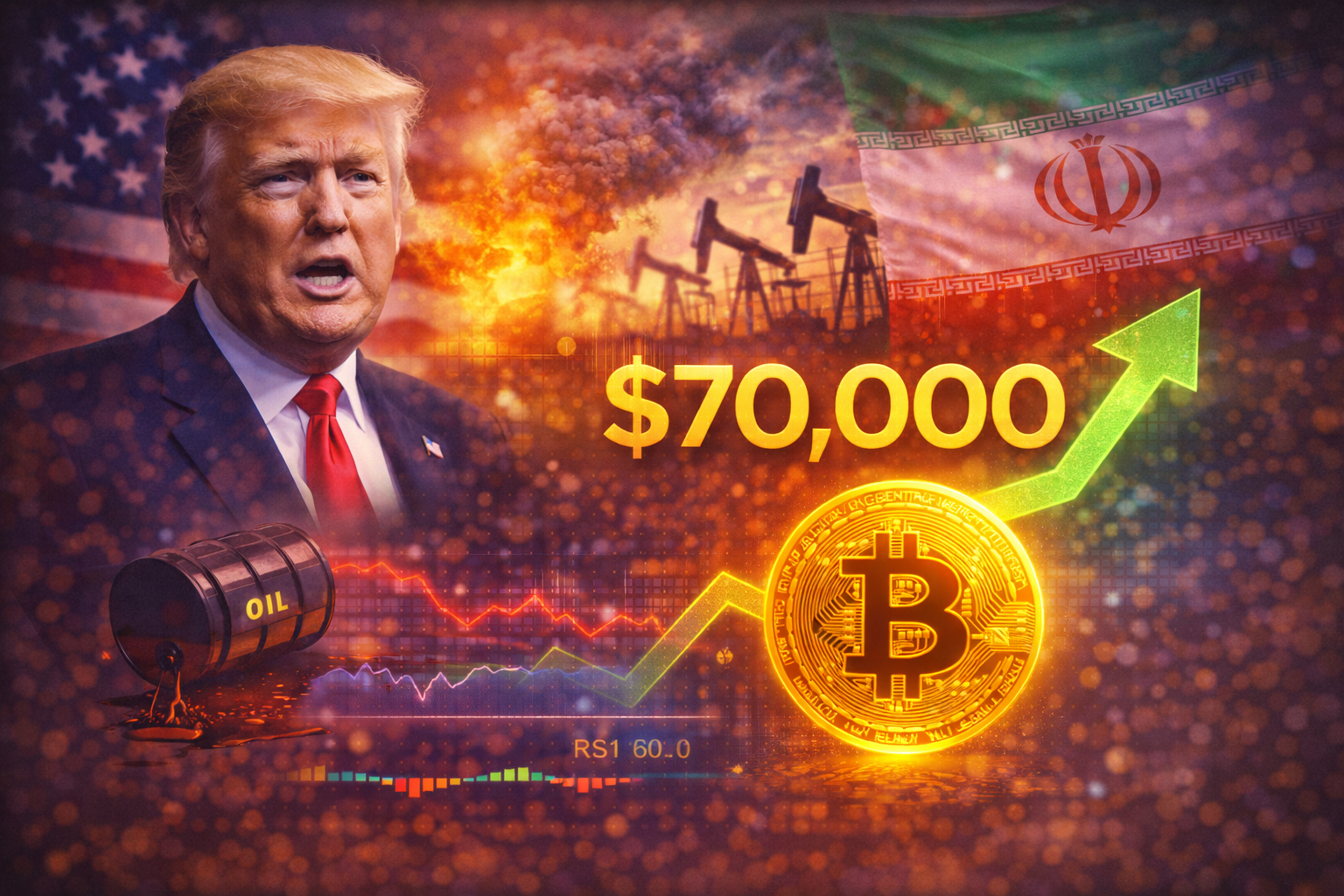 特朗普稱伊朗局勢“非常明確” 石油大幅回落 比特幣重返70,000美元以上