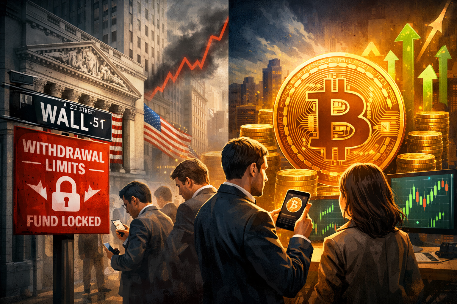 華爾街私募信貸基金限制提款,投資者緊張轉向比特幣 華爾街私募信貸基金限制提款,投資者緊張轉向比特幣