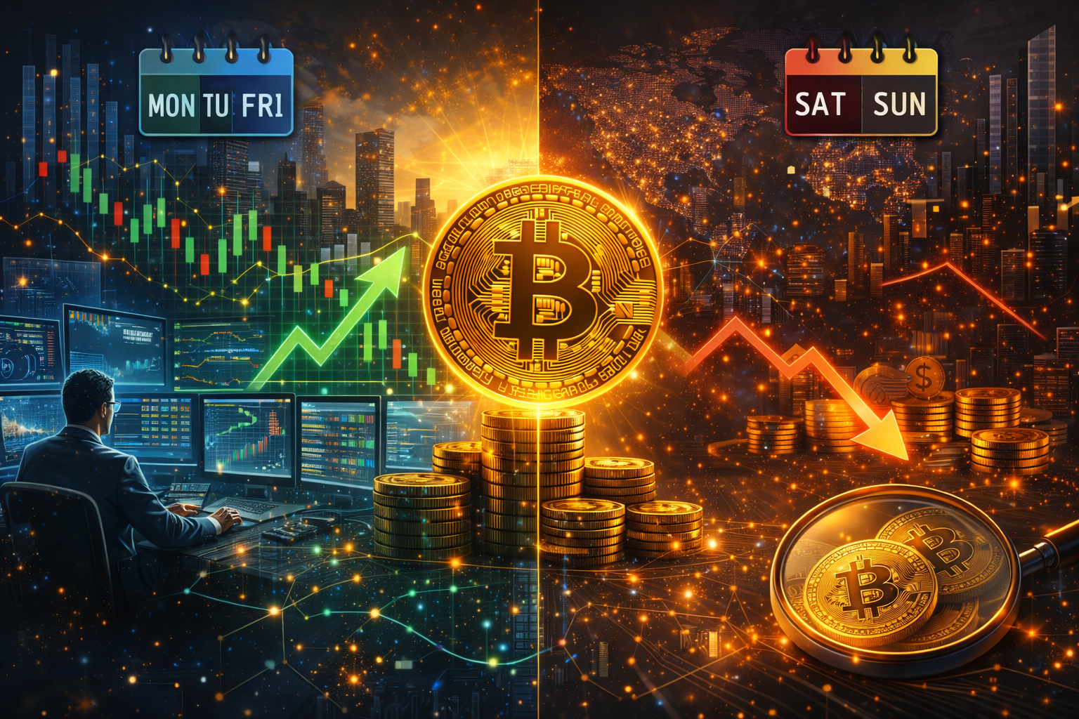 比特幣市場出現週間差異：機構資金專注平日交易，週末流動性減弱